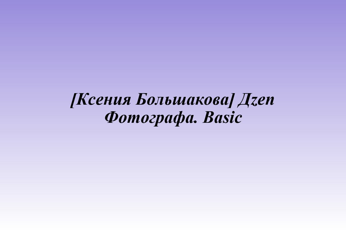 [Ксения Большакова] Дzen Фотографа. Basic